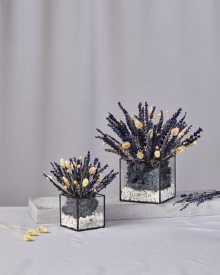 Glass vase (cube) "Lavender scent" 100623 фото
