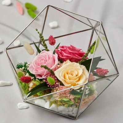 Glass vase ( ickosahedron) "Flower waltz" 100429 фото