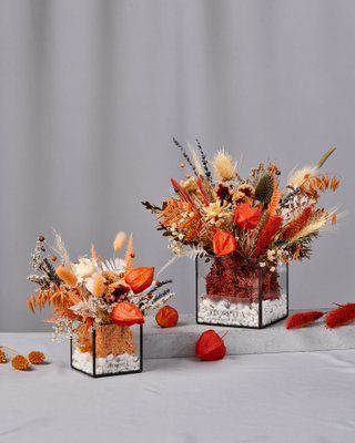Glass vase (cube) "Autumn still life" 101422 фото