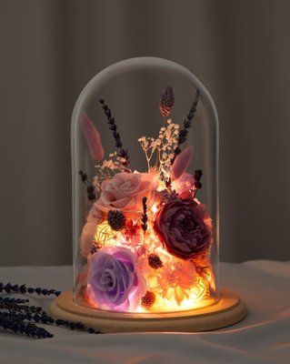 Glass domе with lights "Lavender tenderness" 100558 фото