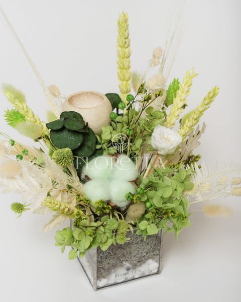 Glass vase (cube) "Mint tenderness" 101062 фото
