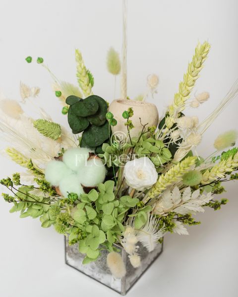 Glass vase (cube) "Mint tenderness" 101062 фото