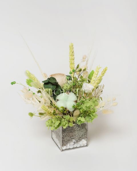 Glass vase (cube) "Mint tenderness" 101062 фото