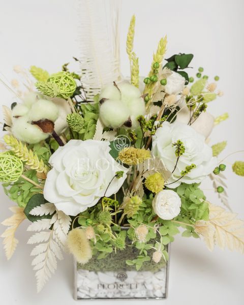 Glass vase (cube) "Mint tenderness" 101063 фото
