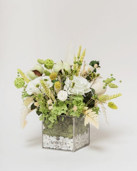 Glass vase (cube) "Mint tenderness" 101063 фото