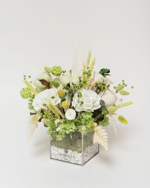 Glass vase (cube) "Mint tenderness" 101063 фото